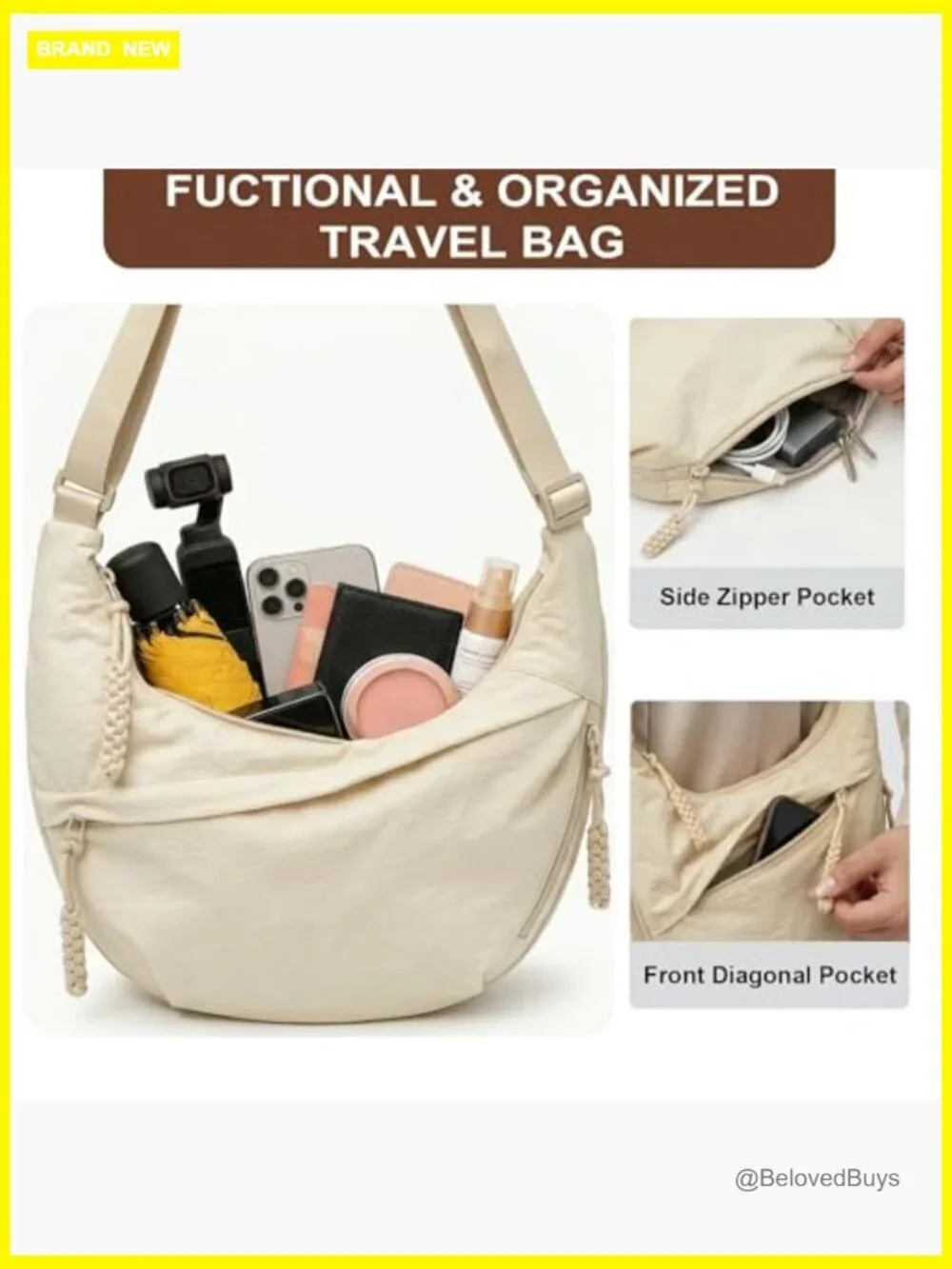 Nylon Slouchy Crescent Hobo Bag Crossbody Shoulder Tote Lightweight Travel Purse